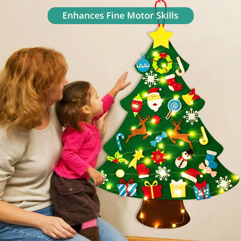 Arbre de Noël en feutre avec lumières féériques - Décoration de vacances amusante pour les enfants, jouet de développement sensoriel