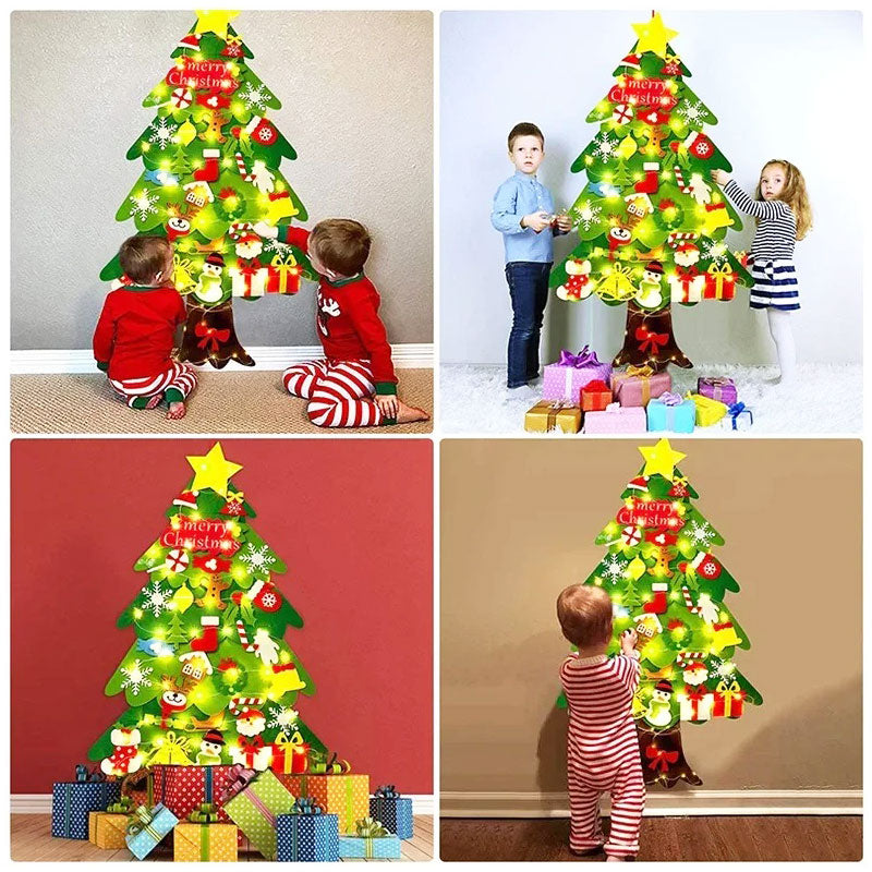 Arbre de Noël en feutre avec lumières féériques - Décoration de vacances amusante pour les enfants, jouet de développement sensoriel