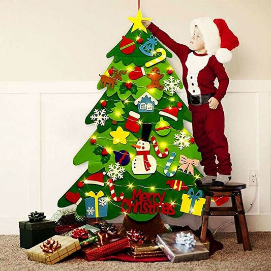 Arbre de Noël en feutre avec lumières féériques - Décoration de vacances amusante pour les enfants, jouet de développement sensoriel