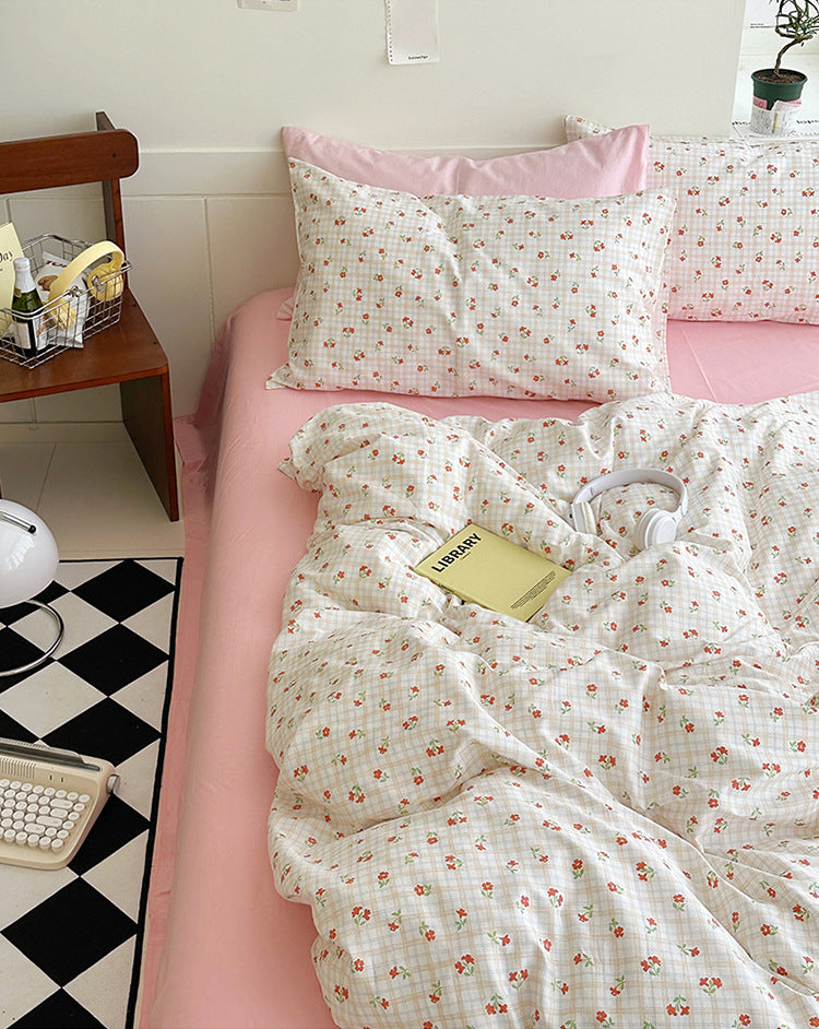 Ensemble de literie à carreaux en cerise Floroux