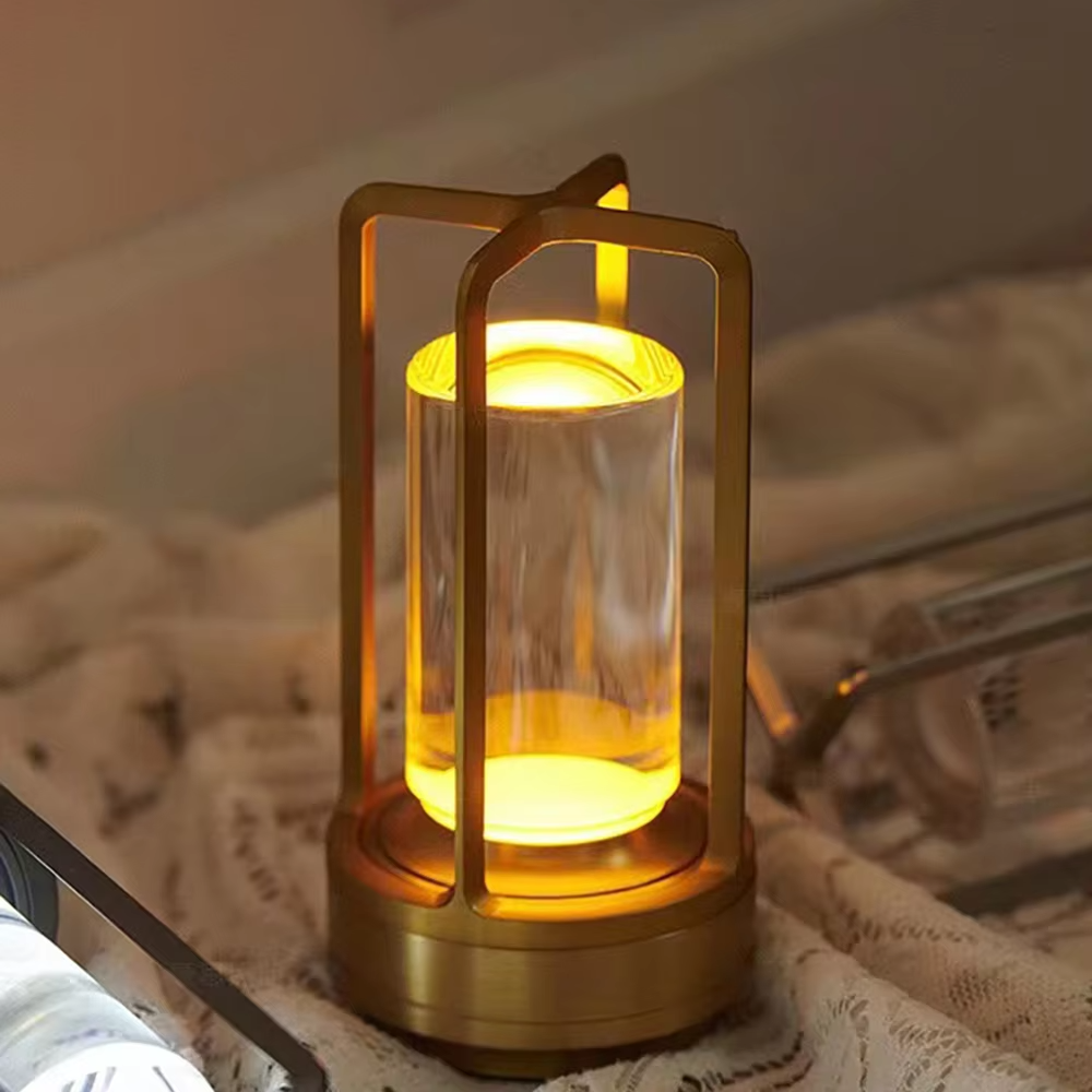 Lampe de table en cristal LED tactile rechargeable | Lampe de camping portable