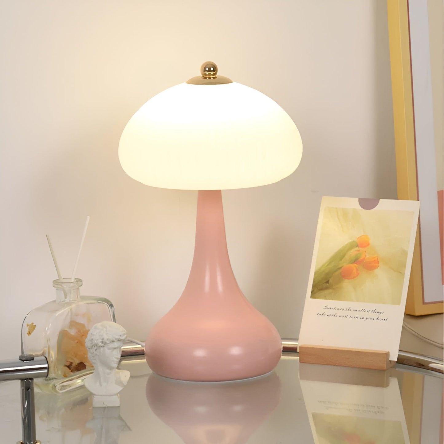 Eleganza Luxe Lampe de Table – Forme de Champignon Intemporelle avec Fonction de Dimming LED dans des Couleurs Douces