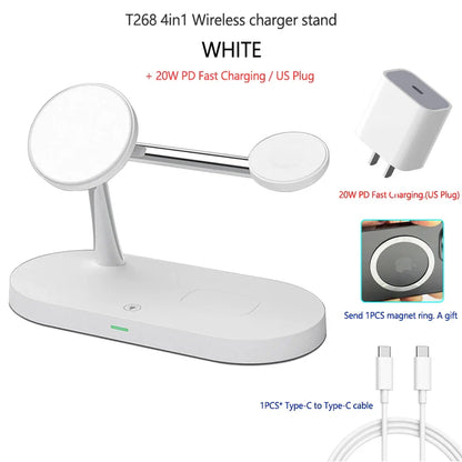 15W 4in1 MagSafe Qi Support de Charge sans Fil pour iPhone et Samsung - Chargeur de Bureau Rapide