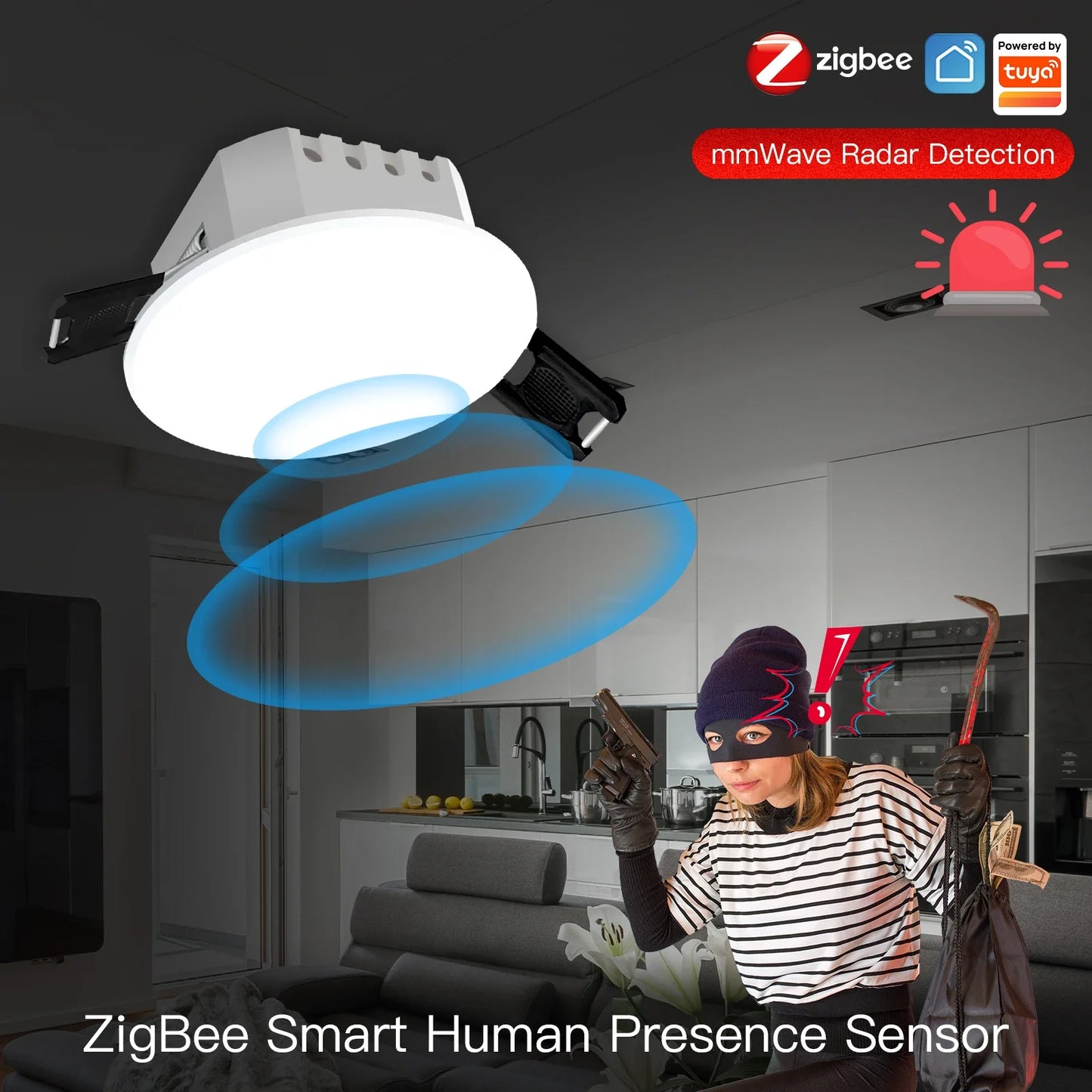 Détecteur de présence humaine intelligent Tuya Zigbee - Contrôle de détection photométrique WiFi via les applications SmartLife Google Alexa