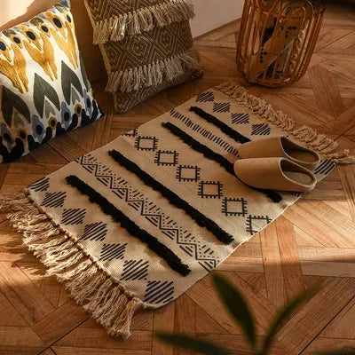 Tapis tissé à la main rétro-bohème 60x90 cm – Tapis à franges pour salon et décoration intérieure