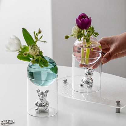 Floroux Glass Vase | Galactic Design | Decorative Vase | Bear-Shaped Glass Vase for Flowers and Decoration