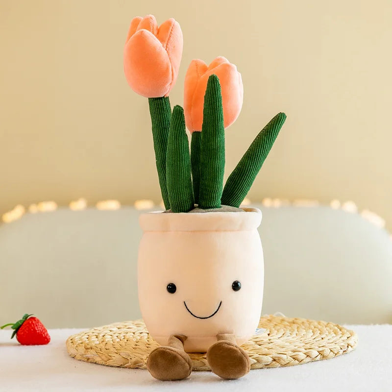 Floroux - Peluche de pot de fleurs ludique avec des tulipes pour une maison confortable