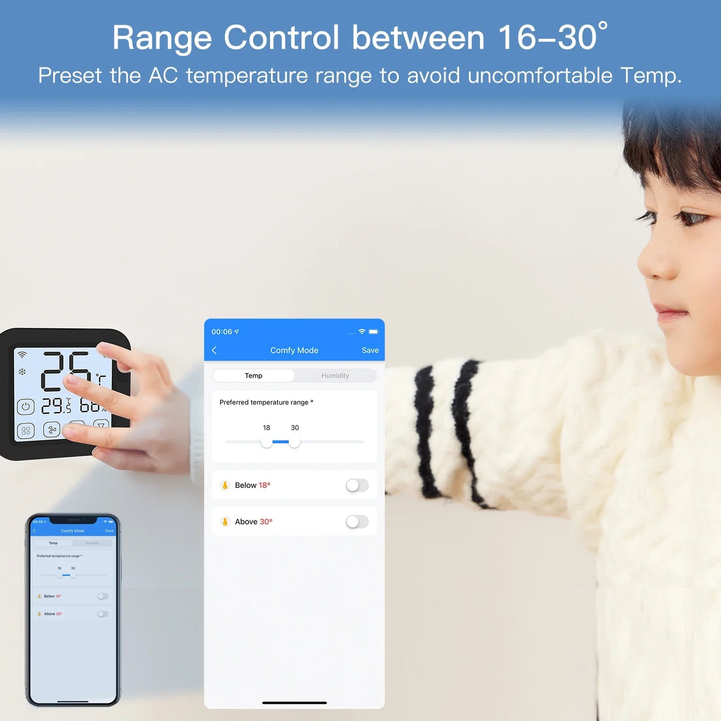 Contrôleur de thermostat IR Tuya avec écran LCD - Contrôle de température et d'humidité WiFi via les applications SmartLife Google Alexa