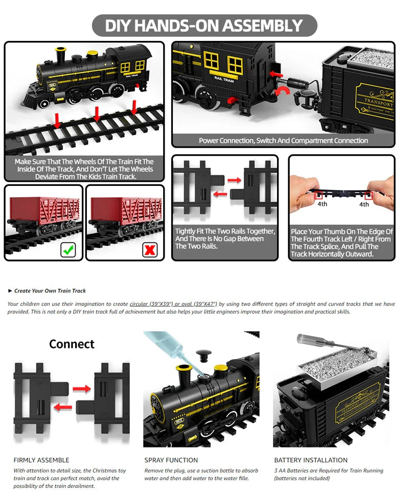 Ensemble de train électrique classique rétro pour enfants - Jouet de locomotive à vapeur avec lumières et sons sur long circuit, cadeau parfait pour le Nouvel An