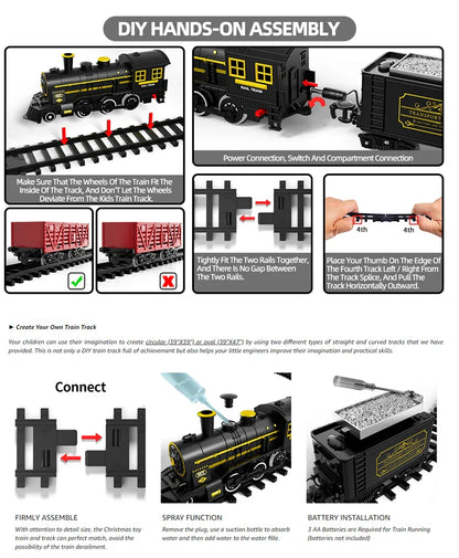 Ensemble de train électrique classique rétro pour enfants - Jouet de locomotive à vapeur avec lumières et sons sur long circuit, cadeau parfait pour le Nouvel An