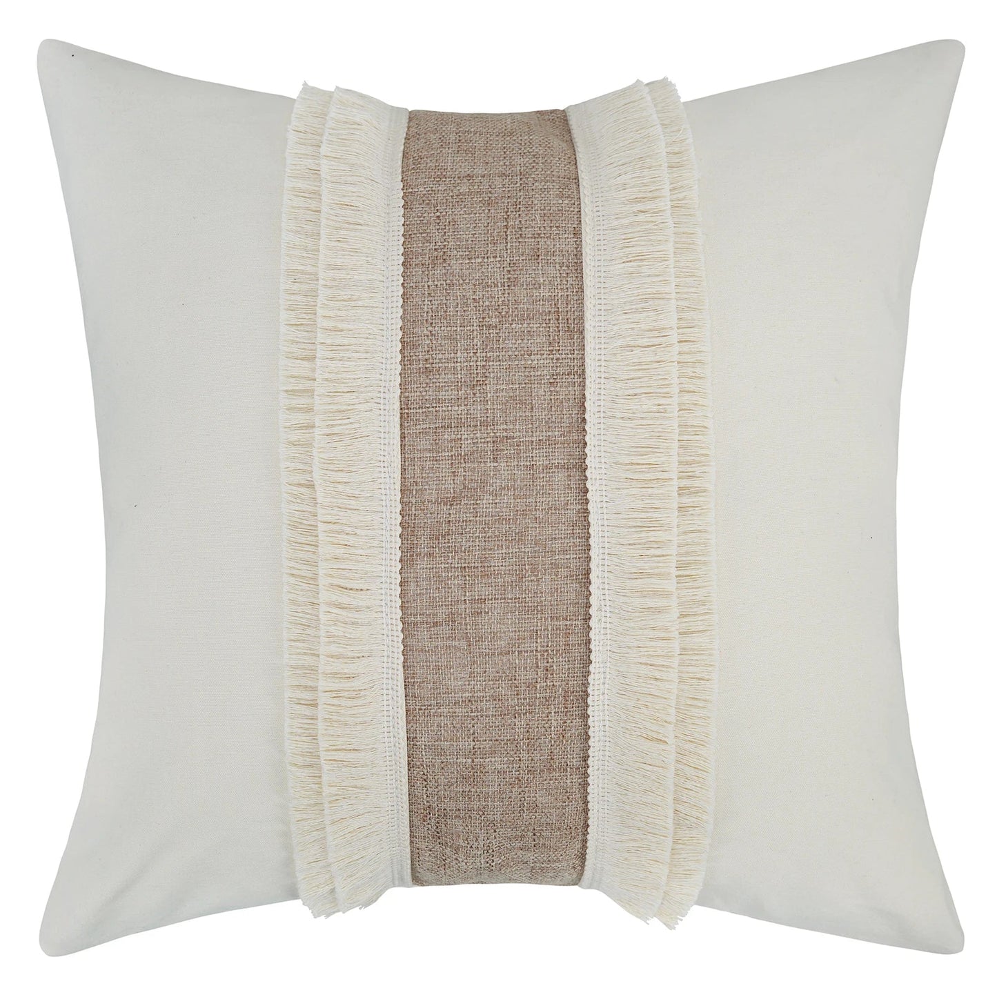 Coussin Boho - Housse de coussin géométrique beige avec franges