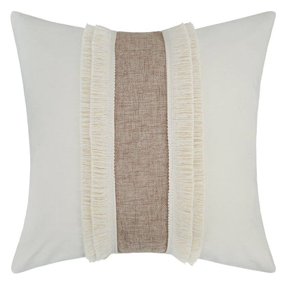 Coussin Boho - Housse de coussin géométrique beige avec franges