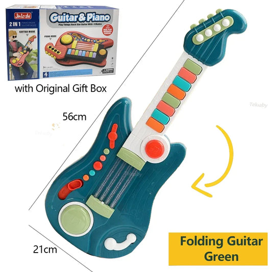 Jouet musical multifonctionnel 3-en-1 pour enfants - Guitare pliable, piano et ensemble de tambours, cadeau d'anniversaire parfait pour les garçons et les filles de 3 ans et plus