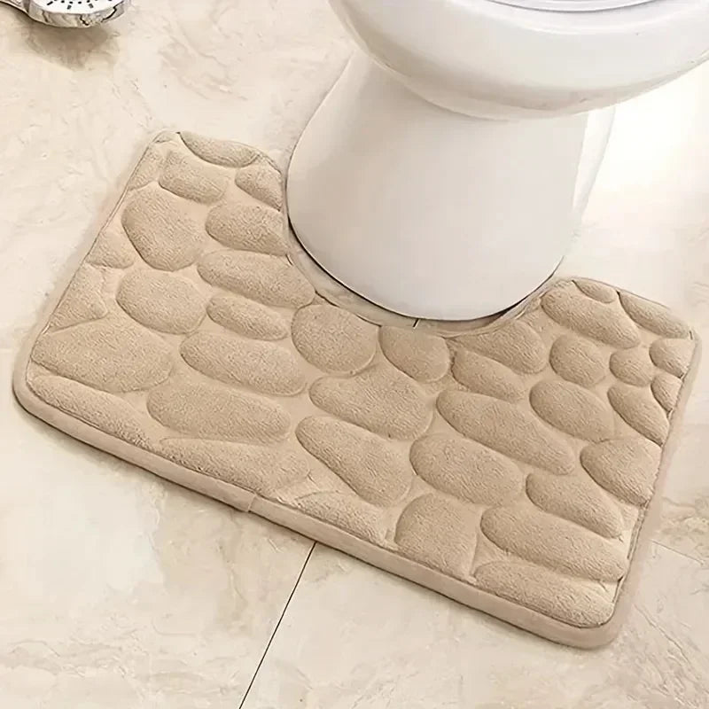 Tapis de toilette en mousse à mémoire en forme de U antidérapant en velours corail – Tapis de sol esthétique en galets épaissi et à séchage rapide pour les toilettes et l'entrée