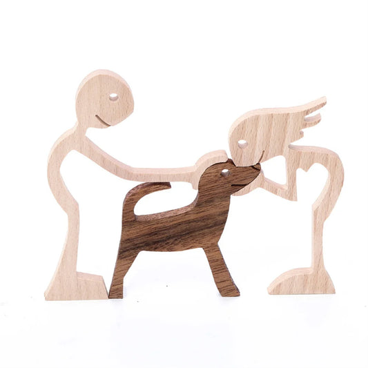 Figurine en bois de chien pour la famille, décoration de table de bureau artisanale, modèle de sculpture pour la maison et le bureau, sculpture d'animal de compagnie, cadeau de Noël