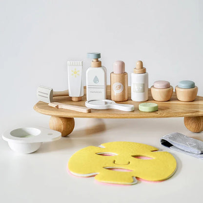 Ensemble de jeu de rôle de maquillage en bois pour enfants - Jouet de masque facial écologique pour un apprentissage créatif