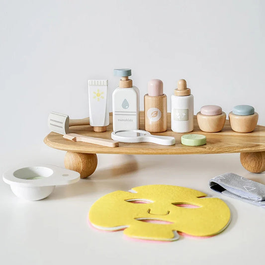Ensemble de jeu de rôle de maquillage en bois pour enfants - Jouet de masque facial écologique pour un apprentissage créatif
