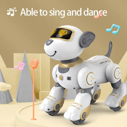 Chien robot RC à commande vocale programmable - Jouet stunt interactif pour enfants, compagnon musical