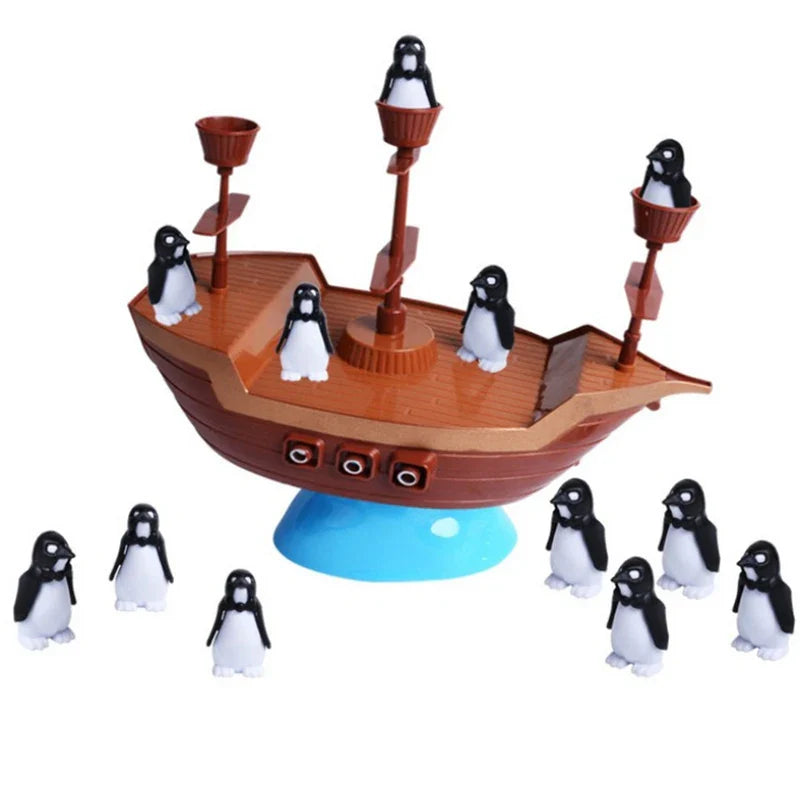 Jeu d'équilibre de bateau pirate coloré - Puzzle amusant de pingouin pour enfants, interaction parent-enfant, cadeau d'anniversaire idéal