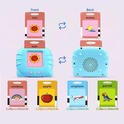Cartes flash parlantes Machine d'apprentissage pour enfants - Jouet de livre audio éducatif pour la maternelle de 2 à 6 ans, rechargeable par USB, design respectueux des yeux