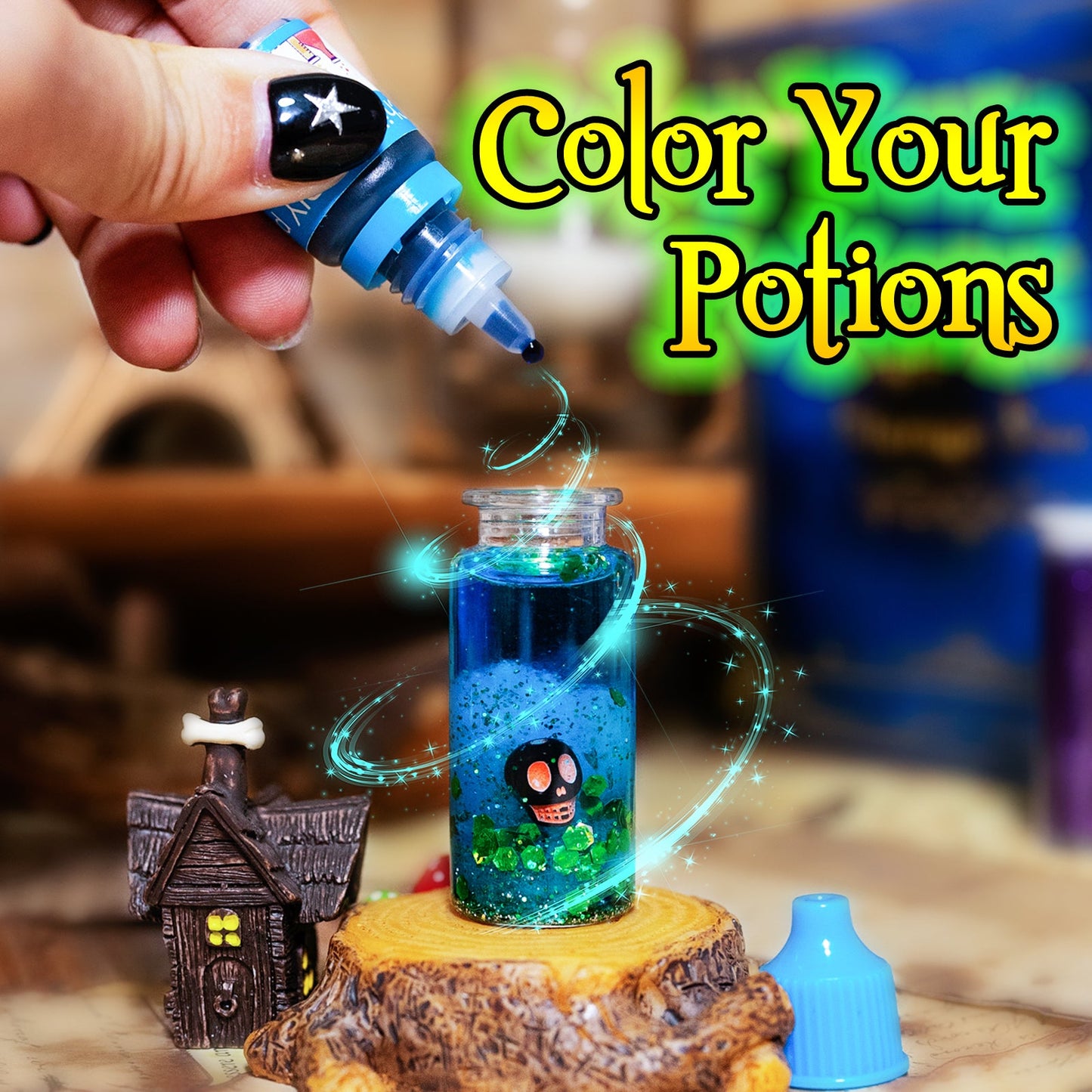 Kit de potions magiques DIY enchanteur pour enfants - 24 bouteilles, livre de sorts et accessoires magiques pour s'amuser à Halloween et Noël