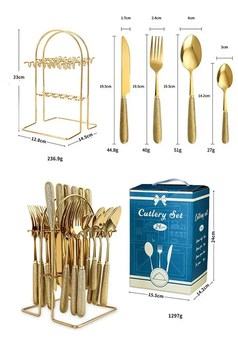 Ensemble de couverts luxueux – acier inoxydable – argent/or – couteaux, fourchettes, cuillères, cuillères à café