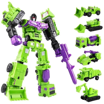 Mini 6-en-1 Action Figure Transformant Devastator - Jouet Robot Vert pour Enfants, Cadeau Parfait pour Enfants 22cm (8.6 pouces)
