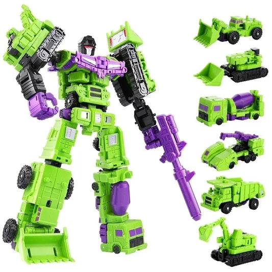 Mini 6-en-1 Action Figure Transformant Devastator - Jouet Robot Vert pour Enfants, Cadeau Parfait pour Enfants 22cm (8.6 pouces)