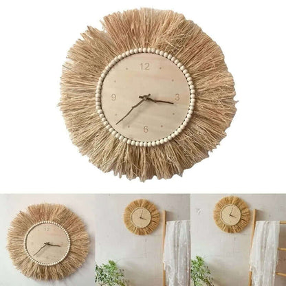 Horloge murale en raffia tissée à la main