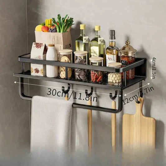 Étagère de cuisine noire | Montage mural facile