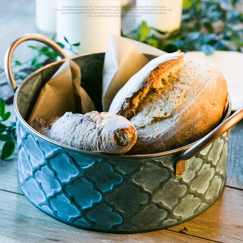 Corbeilles à pain en fer rond | Bols à fruits en métal vintage