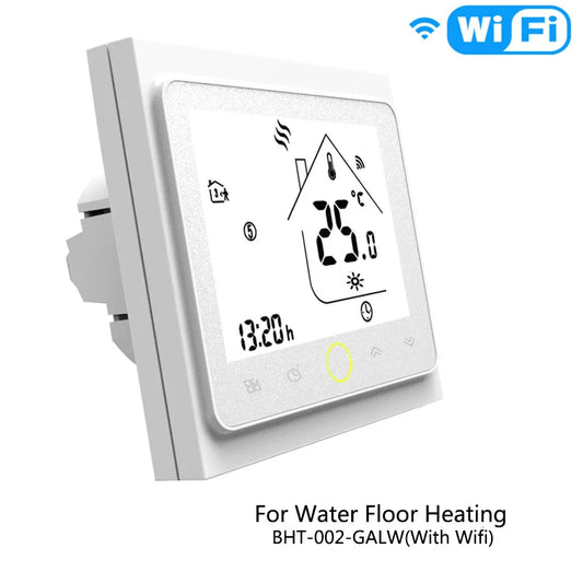 Thermostat LCD Intelligent WiFi Affichage de Contrôle de Température - Contrôle de Chauffage au Sol WiFi & Chaudière à Gaz via SmartLife Google Alexa Apps