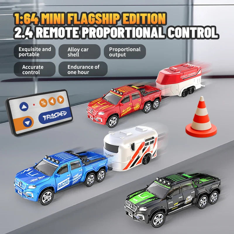 Voiture RC en alliage avec remorque - Véhicule miniature télécommandé 2,4 GHz pour enfants et adultes