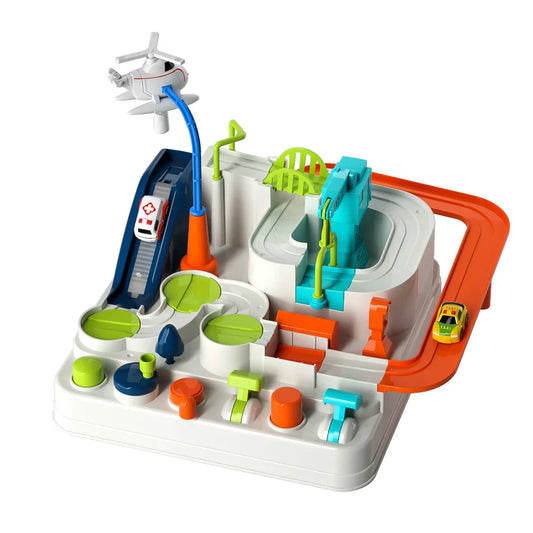 Set de jeu de piste automobile d'aventure pour enfants - Parc de secours urbain et jeu de puzzle, cadeau de préscolaire