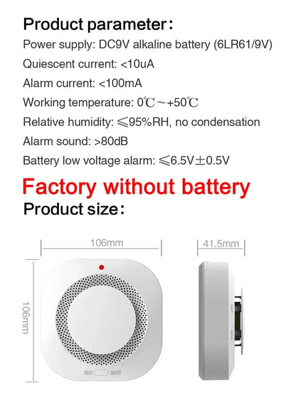 Détecteur de fumée et alarme intelligente Tuya - Alarme 80db contrôlée par WiFi via les applications SmartLife Google Alexa