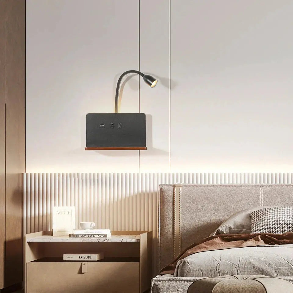 LumiCharge | Applique Murale LED avec USB et Charge Sans Fil