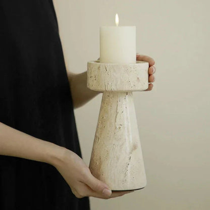 Floroux Candle Holder in Travertine Look | Modern Design | Atmospheric Lighting | Versatile Decoration