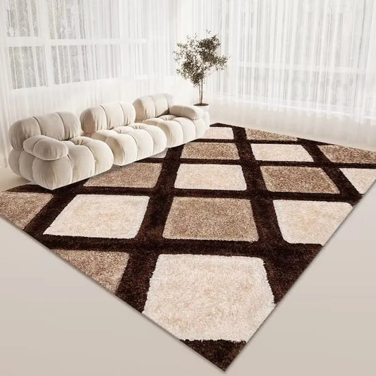 Tapis Skandi marron luxueux pour le salon et la chambre – Lavable, antidérapant et grande superficie