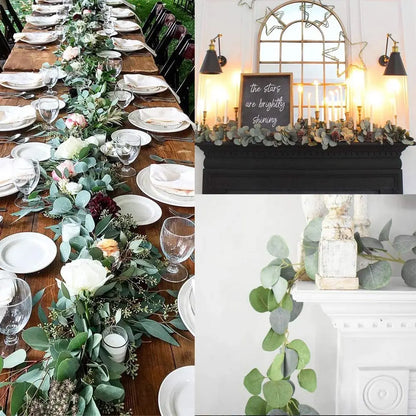 EucaGreen™ Eucalyptus Garland Set of 2 Pieces | Artificial Plant Decor | Ideal for Wedding, Table Decor & Wall Decoration