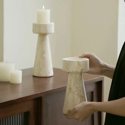 Floroux Candle Holder in Travertine Look | Modern Design | Atmospheric Lighting | Versatile Decoration