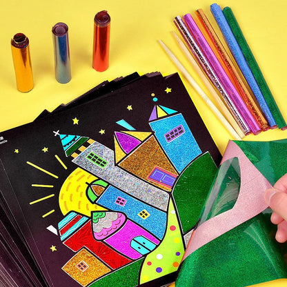 Kit de bricolage créatif de peinture par transfert magique pour enfants - Jouet éducatif d'arts et de métiers d'apprentissage, dessin de dessin animé amusant 20x17cm (7,8x6,6 pouces)
