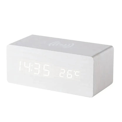 EcoHorloge – Horloge LED en bois avec affichage de la température et chargement sans fil
