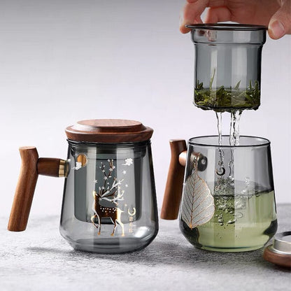 Floroux glass tea cup with filter | Heat-resistant water cup | Kung-Fu tea set for office and home