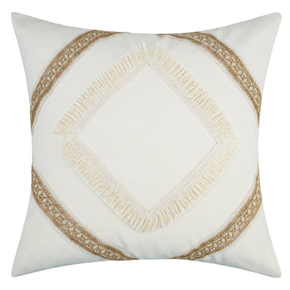 Coussin Boho - Housse de coussin géométrique beige avec franges