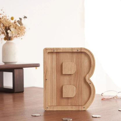 Tirelire avec lettres en bois – Épargner – personnalisable – rangement sécurisé