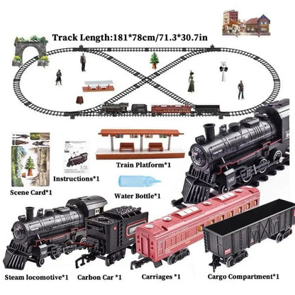 Train Set avec Lumières & Sons - Jouet Locomotive Interactif pour Enfants Alimenté par Batterie Électrique à Vapeur