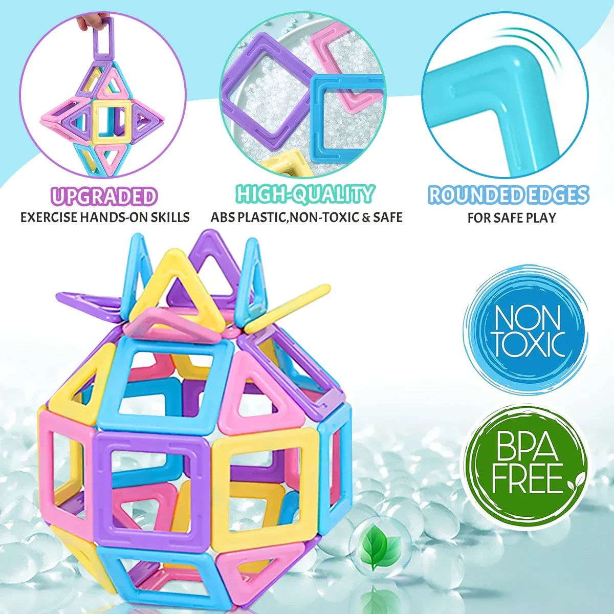 Ensemble de tuiles magnétiques créatives pour enfants - Jouet éducatif STEM pour garçons et filles, cadeau parfait pour un apprentissage amusant et engageant