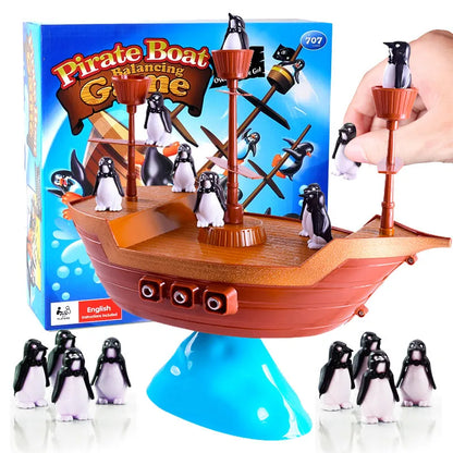 Jeu d'équilibre de bateau pirate coloré - Puzzle amusant de pingouin pour enfants, interaction parent-enfant, cadeau d'anniversaire idéal