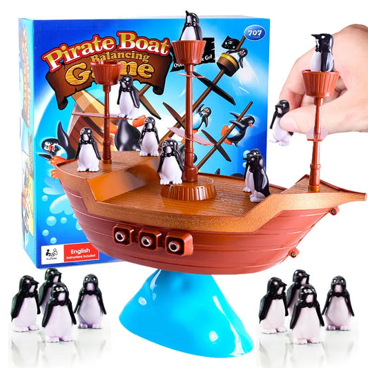Jeu d'équilibre de bateau pirate coloré - Puzzle amusant de pingouin pour enfants, interaction parent-enfant, cadeau d'anniversaire idéal