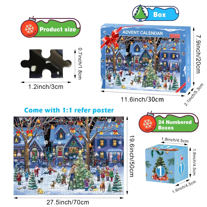 Calendrier de l'Avent Puzzle Jigsaw de Noël - Puzzle de 1008 pièces Compte à rebours jusqu'à Noël Cadeau pour tous les âges